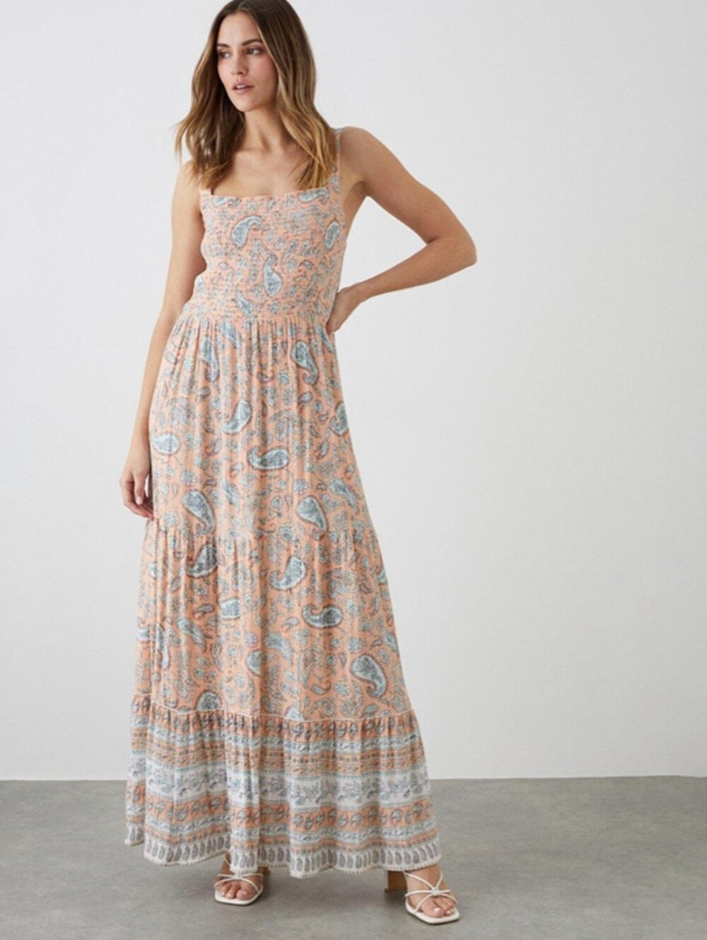 Black Tape Paisley Print Peach Smock Top Maxi Szโ Xtra Small